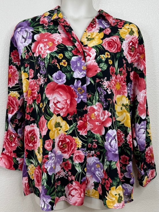 Catherine Malandrino Tops - Catherine Malandrino XL Floral Tunic Blouse Black Multicolor Drop Shoulder